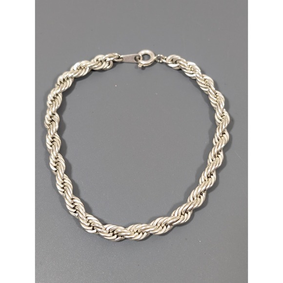 Estate Jewelry - Vintage Silve Tone Rope Chain Classic Bracelet 7 inch